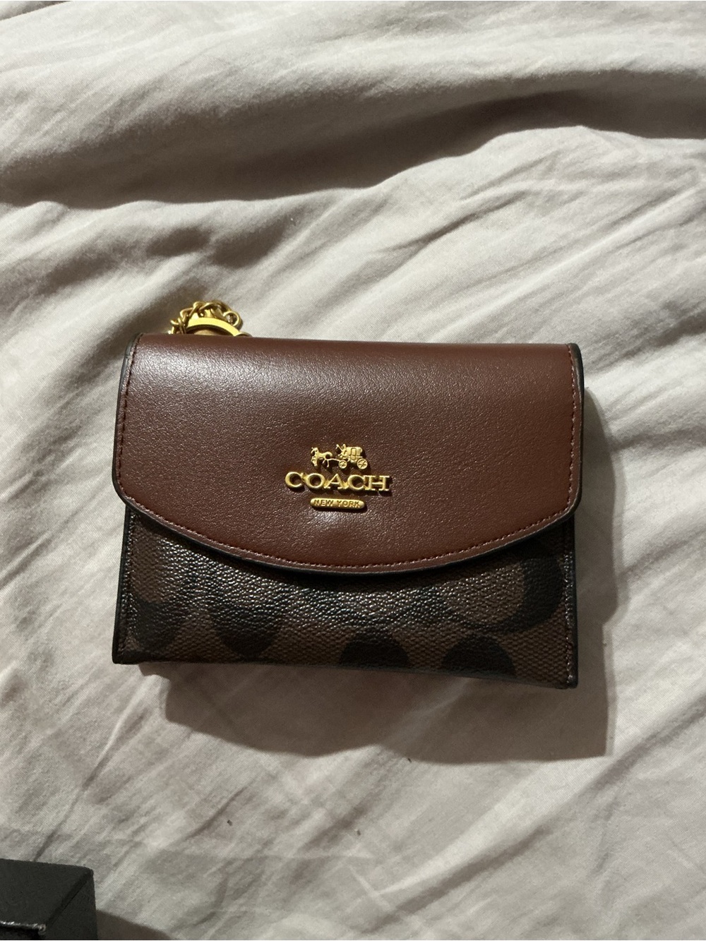 Coach Brown Leather & Signature Canvas Compact Wallet